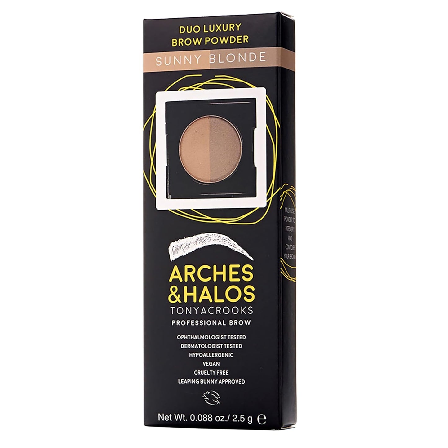 Arches and Halos Duo Luxury Brow Powder - Eyebrow Shaper and Color - Powder Compact with 2 Neutral Shades - Sunny Blonde - 0.1 oz