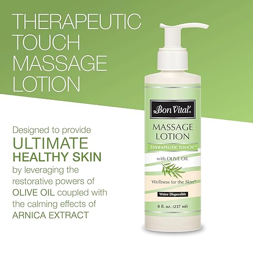 Bon Vital' Therapeutic Touch Massage Lotion with Olive Oil to Repair Dry Skin & Soothe Sore Muscles, Skin Therapy Lotion, Moisturizes Skin During Massages for Smooth, Soft Skin, 8 Oz, Label may Vary