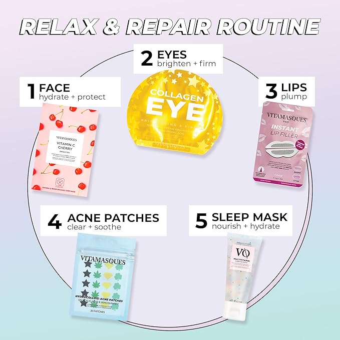 Vitamasques Vitamin C Cherry Face Sheet Mask 7 Pack - Brightens, Protects & Boosts Hydration with Antioxidants, Vitamin C and Ferulic Acid - Natural - Vegan - Korean Skin Care