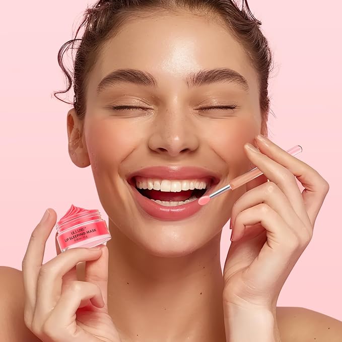 Lip Sleeping Mask Set, Overnight Lip Balm Treatment with Vitamin C and Hyaluronic Acid for Dry, Flaky Lips Nourishes, Moisturizes and Hydrates, Lip Mask Lip Care, Lip Butter Gift for Women