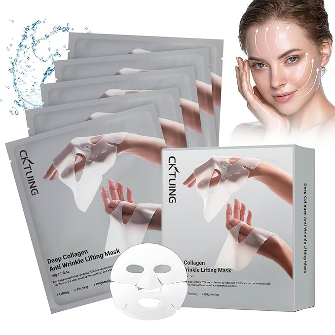 Deep Collagen Anti Wrinkle Lifting Face Mask - Collagen Overnight Face Mask, Bio-Collagen Real Deep Mask, Hydrating Overnight Collagen Face Mask for Lifting, Firming and Moisturizing (5pcs/1 Box)