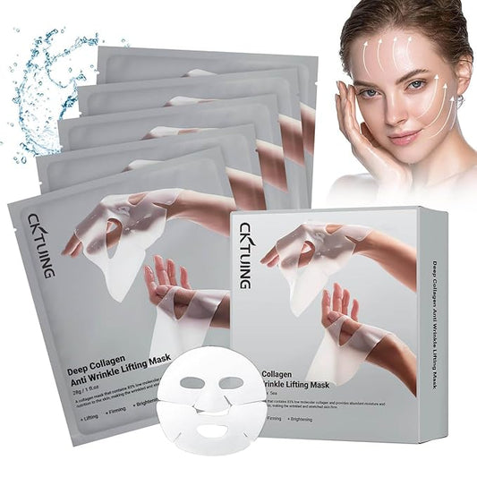 Deep Collagen Anti Wrinkle Lifting Face Mask - Collagen Overnight Face Mask, Bio-Collagen Real Deep Mask, Hydrating Overnight Collagen Face Mask for Lifting, Firming and Moisturizing (5pcs/1 Box)