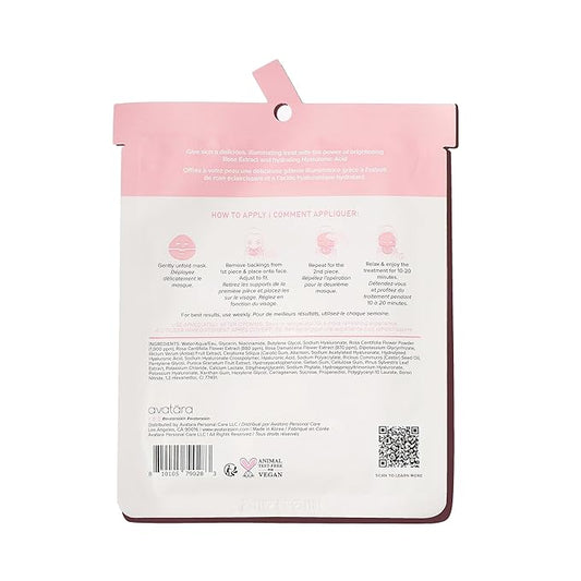 Avatara Rose Boba Hydrogel Mask, Cooling Facial Mask, 2-Piece Glow-Enhancing, Hydrating, Balancing Skin Care Mask with Niacinamide & Rose Extract, 30 g, 1-Pack