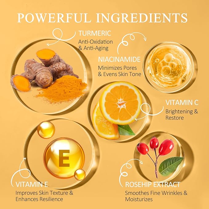 Vitamin C Face Serum with Turmeric for Uneven Skin Tone, Vitamin C & Turmeric Serum for Anti-Aging, Hydrating and Improving Dull Skin 1 Fl Oz