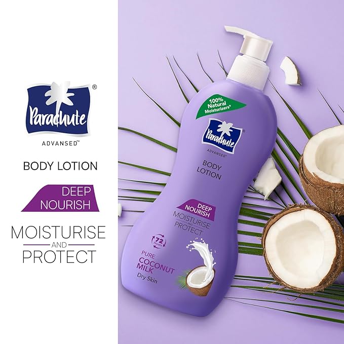 Parachute Advansed Deep Nourish Body Lotion with Pure Coconut Milk| For Women & Men |Restore Dry Skin| 100% Natural, 72h moisturization |13.5 Fl.oz. (Pack of 2)