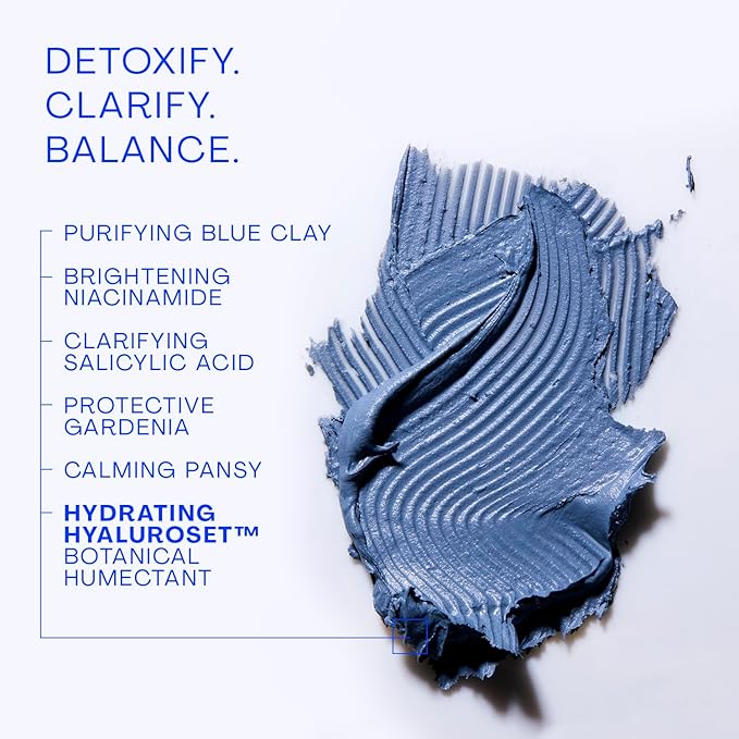 The Outset Purifying Blue Clay Mask - Gentle Fragrance Free Non-Drying Detox - Hydrating, Clarifying for Blackheads and Pores - Clean, Vegan, Gluten Free - All Skin Types, Sensitive Skin - 1.7 fl oz