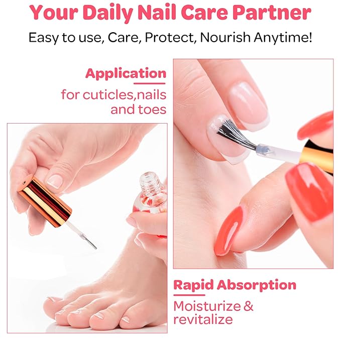 JIASHENG Cuticle Oil, Strawberry Scented Cuticle Nail Oil Infused with Real Flowers, Hydrates, Moisturizes, Strengthens, Repairs, Revitalizing Cuticle Oils for Nails Damage Dry Cuticle, 15ml