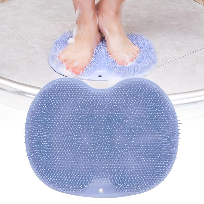 Silicone Foot & Body Scrubber with 75 Non Slip Suction Cups for Shower, Flat Shower Back Scrubber Wall Mounted Foot Scrubber for Shower Floor, Foot Massage Mat to Eliminate Dead Skin (Blue)