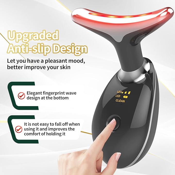 Portable Face Beauty Device, 7 Color Portable Face Massager Tool for Skin Care, Based on Triple Action LED, Thermal, and Vibration Technologies, at Home Skin Care Face Sculpting Tool(Glossy Black)