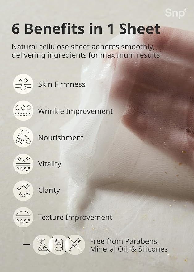 [K Beauty] 24K Gold Ampoule Sheet Mask | Collagen Face Masks Skincare | For Tightening, Hydrating, and Nourishing | Korean Skin Care | Overnight Face Masks | Moisturizing Sheet Mask | 10 Sheets