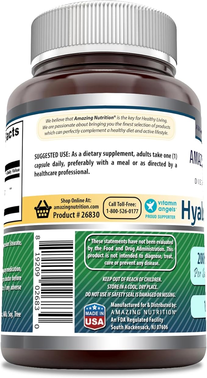 Amazing Formulas Hyaluronic Acid Supplement | 200 Mg Per Serving | 120 Capsules | Non-GMO | Gluten Free | Made in USA