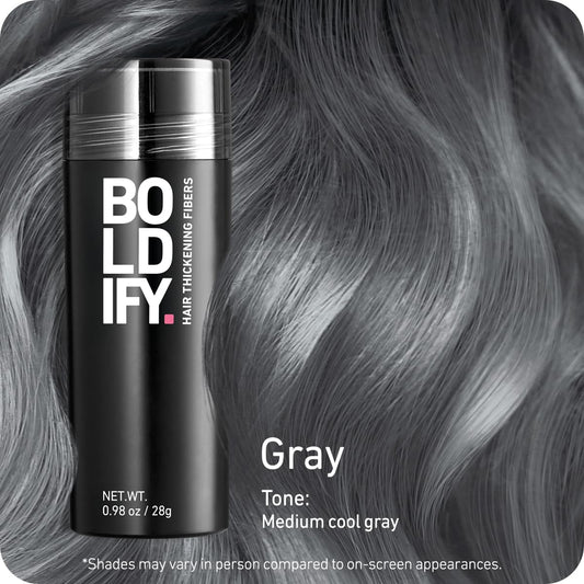 BOLDIFY Hair Fibers (28g) - Fill In Thinning and Fine Hair for an Instantly Fuller, Thicker Look - 14 Shades for Women & Men - Gray
