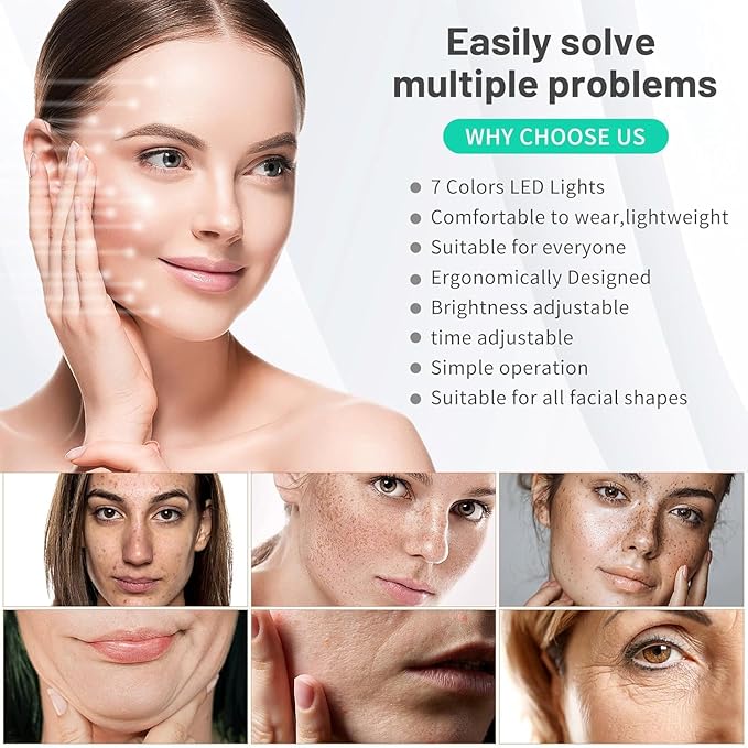 Blue Red Light Theràpy Màsk for Face, 7 Colors LED Light Theràpy, LED Portable Facial Skin Care Màsk for Face and Neck