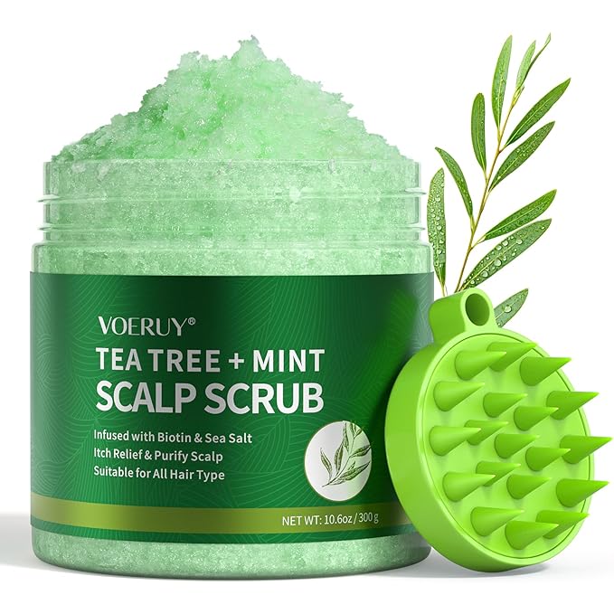 Scalp Scrub, Tea Tree Scalp Exfoliator Scrub Shampoo, 2-in-1 Scalp Treatment with Mint Oil, Hair Treatment to Clarify and Remove Build up with Silicone Scalp Massager, 10.6oz/300g