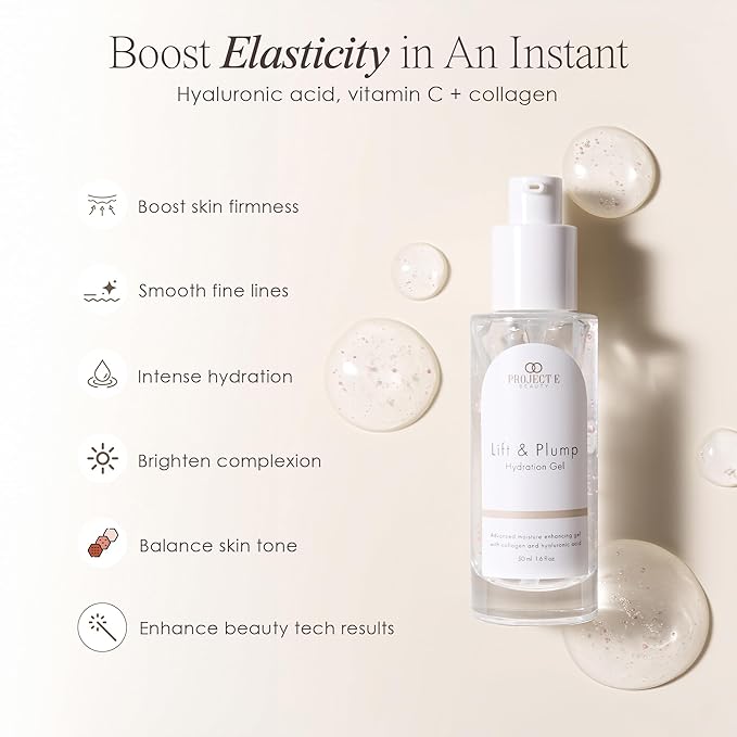 Lift & Plump Hydration Gel by Project E Beauty | 24-Hour Hydration | Anti-Aging Pore Tightening Treatment | Hydrating & Moisturizing Facial Skincare | Fine Lines and Wrinkles | 50ml