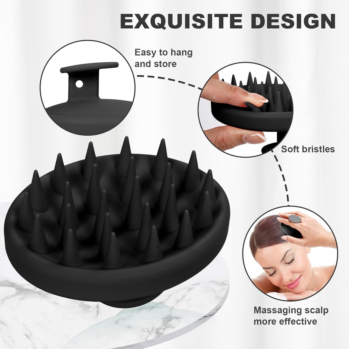 Silicone Scalp Massager, Scalp Scrubber for Hair Growth with Soft Bristles, Scalp Exfoliator Brush Dandruff Removal Shampoo Brush for Wet Dry Scalp Care (Black)
