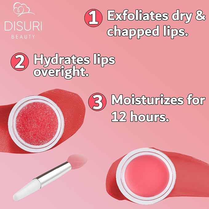 Lip Mask and Lip Scrub Set - Moisturizing Lip Scrub for Exfoliating and Smoothing Lips, Cruelty-free - Improves Texture, Hydrates, and Softens Chapped, Dark Lips Skin - (Strawberry)