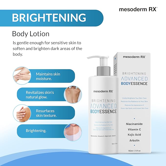 Advanced Skin Hydrating Brightening Body Essence, Niacinamide, Kojic Acid, Vitamin C, Hyaluronic Acid, Alpha Hydroxy Acids - Enhance, Smooth, Reduce Dark Spots, Uneven Skin Tone, 150ml.