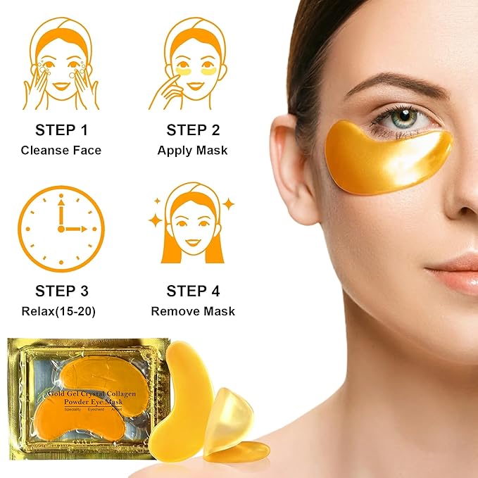 20 Pairs Lip Masks & Eye Masks,V- Face Lift Strap, 24K Gold Gel Crystal Collagen Eye Pads,Moisturizing Lip Mask Crystal Pads,Under Eye Patches for Dark Circles,Eye Bags, Wrinkles, Full face care