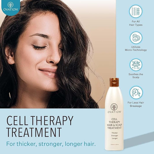 Ovation Hair Cell Therapy Hair Growth & Scalp Treatment for Men & Women - For All Hair Types, Helps Reduce Breakage & Split Ends - No Minoxidil, Sulfates, or Parabens - With Biotin, Vitamin B5, Aloe