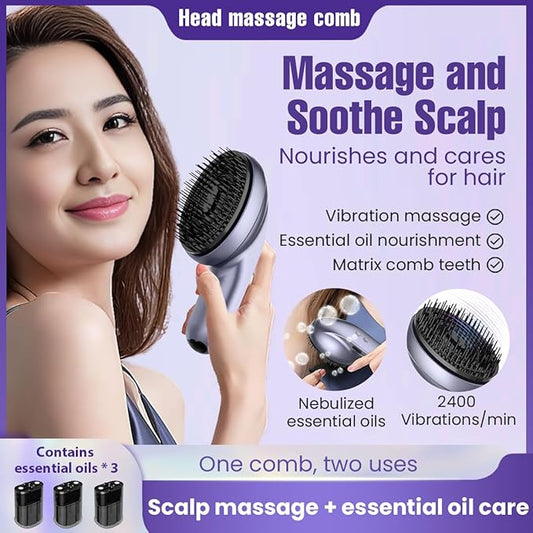 Electric Scalp Massage Comb, Portable Electric Scalp Massager with Essential Oil Atomization, Combines Relaxing Scalp Massage with Hair Nourishment, Helps Relieve Head Tension and Stress (Grey)