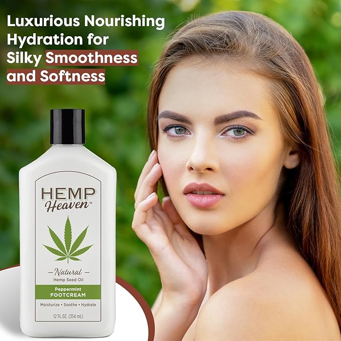 Hemp Heaven Peppermint Foot Cream Infused with Hemp Seed Oil - Hydrating Care for Dry Cracked Feet - 12oz