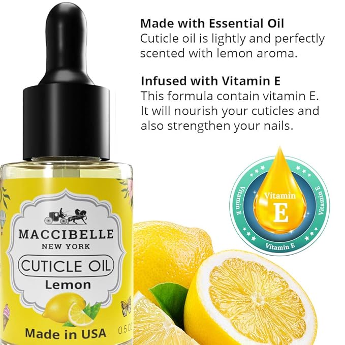Maccibelle Cuticle Oil 0.5 oz - Soothe Nail Dry Cracked Cuticles (Lemon, 0.5 Fl Oz)