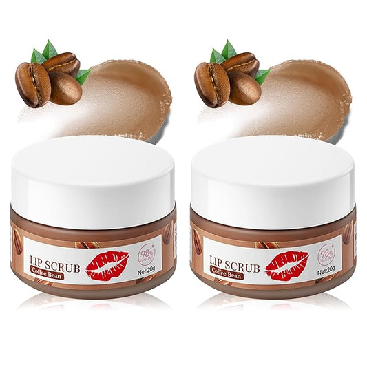 2 Pack Coffee Bean Lip Scrub Set,Long Lasting Moisturizing Lip Scrubber Exfoliator, Cleansing Hydrating Lip Exfoliator Scrub and Moisturizer Kit for Chapped Dry Lips
