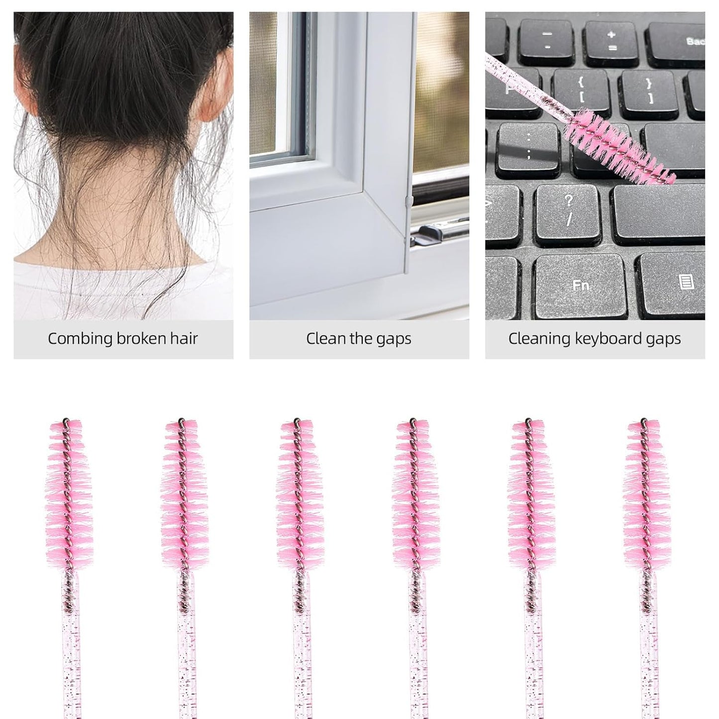 Tbestmax 800 Disposable Mascara Wands, Spoolies Brush for Eyelash Extensions, Crystal Pink Spooly Eyelash Eyebrow Brushes Lash Wand Applicator Makeup Kits