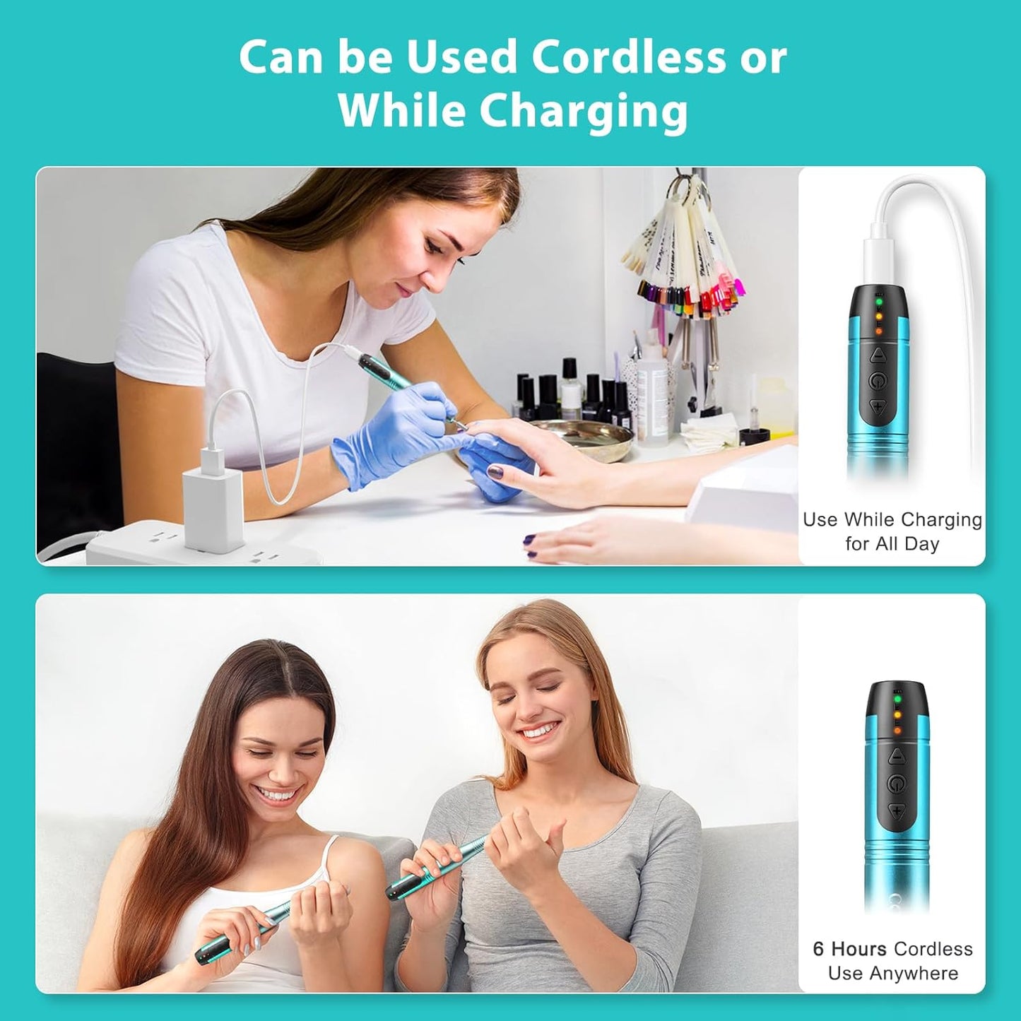 COSLUS Cordless Nail Drill Electric File: Professional for Acrylic Gel Dip Powder Nails Portable Nail Drill Machine Kit for Manicure Pedicure Nail Set with Everything Rechargeable Lightweight Blue