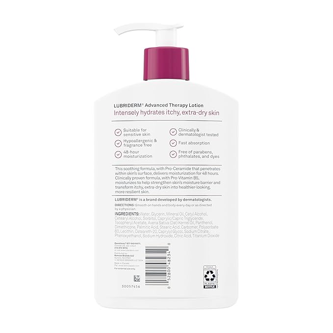 Lubriderm Advanced Therapy Fragrance Free Moisturizing Hand & Body Lotion + Pro-Ceramide with Vitamins E & Pro-Vitamin B5, Intense Hydration for Itchy, Extra Dry Skin, Non-Greasy, 16 fl. oz