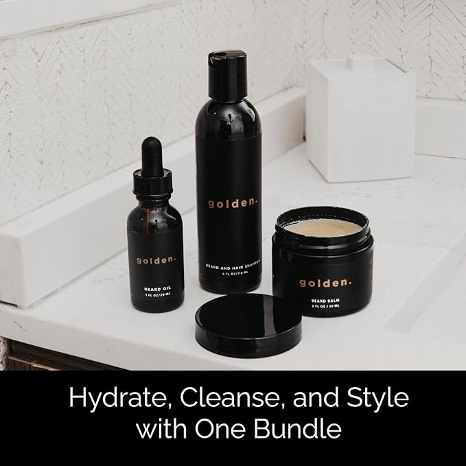 Golden Grooming Co. Everyday Beard Bundle – Complete Beard Care Set | Includes Beard Oil, Balm & Shampoo (Regular, Cedar Frost)
