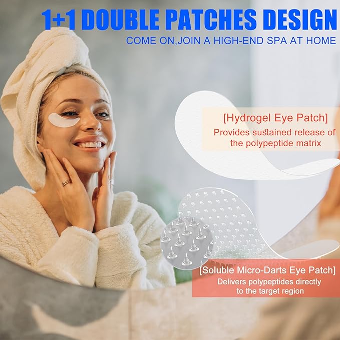 YDN Multi-Peptide Wrinkle Eye Patches - 7,062 Soluble Micro Darts in Preeision Array | Multi-Peptide & Hyaluronic Acid Under Eye Patches for Reduce Wrinkles & Fine Lines and Hydrating (2 Pack)
