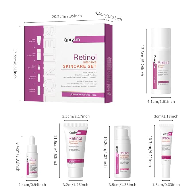 Retinol Skin Care Set, 5 In 1 Skincare Beauty Gifts Sets with Retinol Serum, Moisturizer, Eye Cream, Cleanser, Toner, Anti Aging Skincare Kit for Women, Mother Day