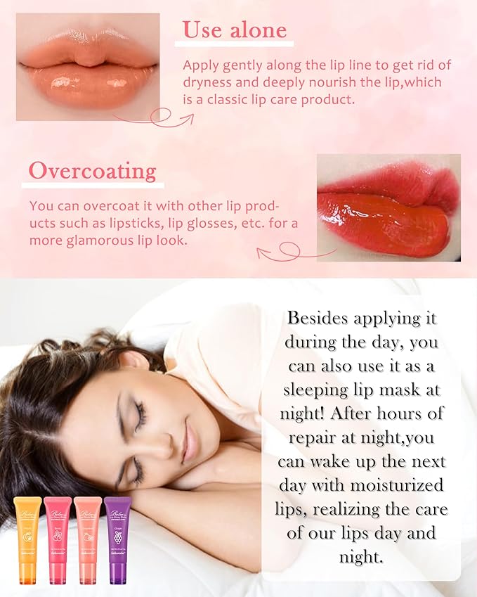 Lip Glowy Balm,Hydrating Nourishing Repair Sleeping Lip Mask,Shine Glossy Finish Lip Moisturizer,Smooth Cracked Chapped Dry Lip,Lip Care Therapy Treatment,Women's Day Makeup Gift for Women-4#Grape