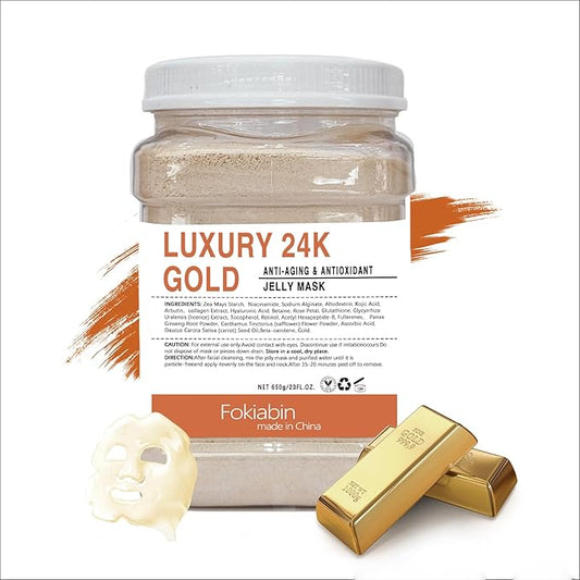 Jelly Mask for Facials, Hydrating & Moisturizing Peel-Off Rubber Gel Face Mask Skin Care for Deep Hydration & Glow, 23 Fl Oz Jar Professional Spa Use for All Skin Types with 24K Gold