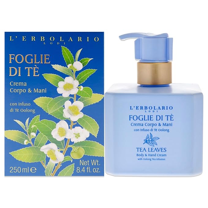 L’Erbolario Tea Leaves Body and Hand Cream - Moisturizing Body and Hand Cream for Dry Skin - Oolong Tea Infused - Cocoa Butter and Vitamin E - 8.4 oz
