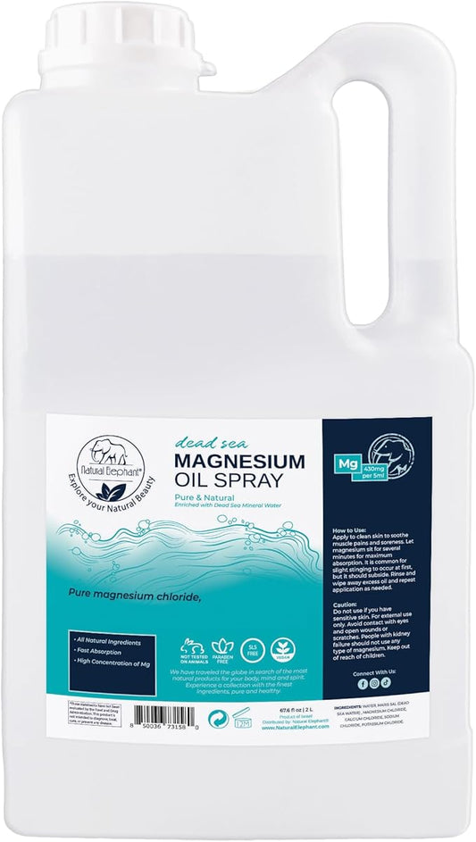 Natural Elephant Dead Sea Magnesium Oil Spray for Topical Use | 100% Pure | 2 Liter Bulk Refill (4.2 lbs) | Promotes Relaxation and Well-Being