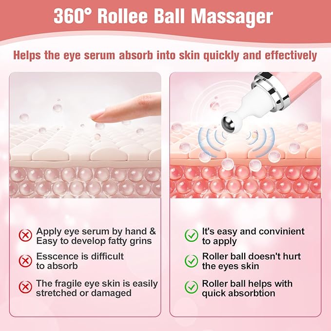 5% Caffeine Eye Serum, Cream with 360°Massage Ball for Dark Circles, Puffiness and Fine Lines, 0.5 fl.oz Under Eye Roller Cream, Efficient in Firming Eyelids