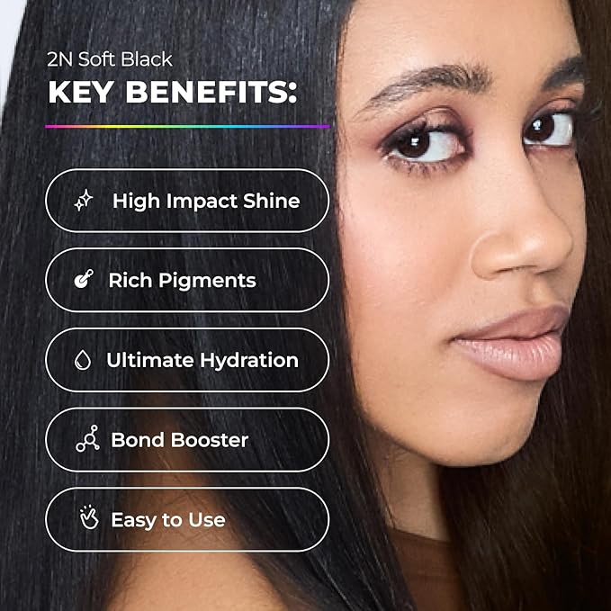 XMONDO Color Soft Black Color Depositing Mask & Semi-Permanent Hair Dye Super Gloss Infused with Bond Boosters for Nourishment, Revitalize & Repair, Vegan Formula, 8 Fl Oz