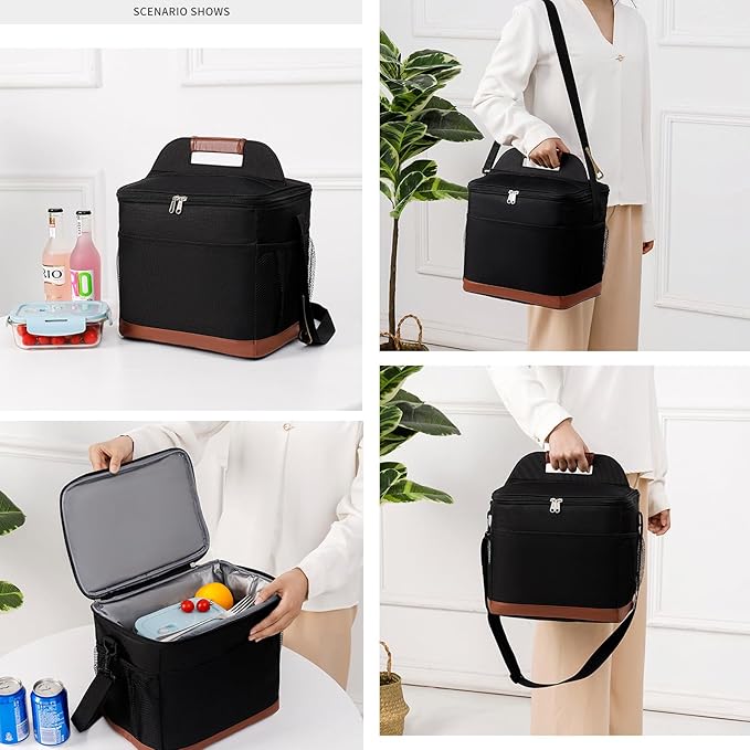 24-Can Insulated Lunch Bag for Women & Men - Large Soft Cooler Box with Leakproof Design, Lightweight Thermal Tote for Work, Travel, Picnic, Camping (Black)