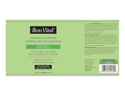 Bon Vital' Naturale Massage Lotion with Natural Ingredients for Earth-Friendly Massage, All Natural Moisturizer, Relieves Muscle Soreness and Increases Circulation, 1 Gal, Label may Vary