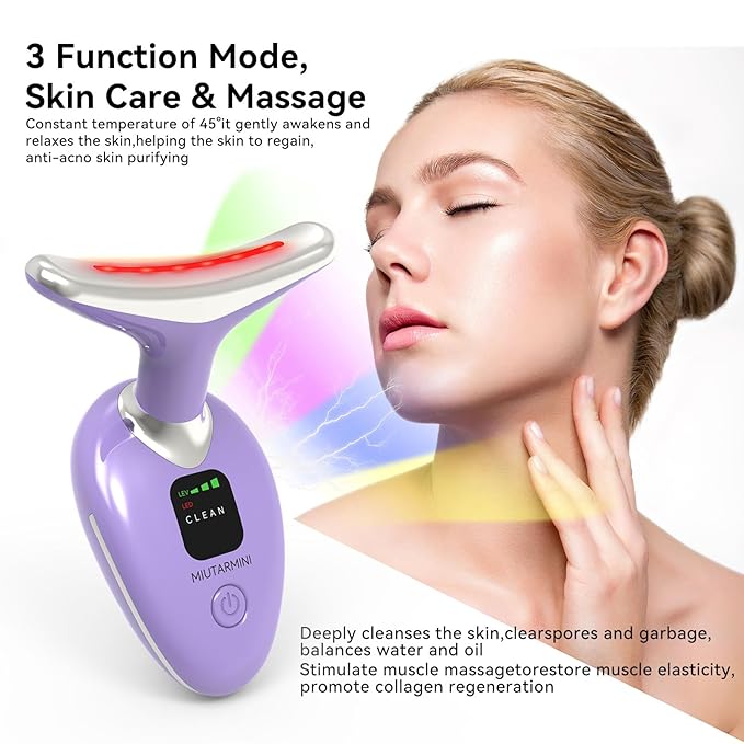 Facial & Neck Massager with Red Light Therapy | 7-Color LED Face Sculpting Wand | at-Home Skincare Tool for Women (Purple)