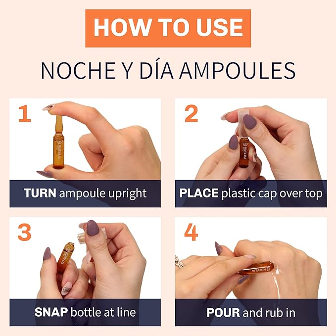 Noche Y Dia Vitamin C Ampoule Oil - Anti Aging Face Moisturizer Serum with Ascorbic Acid - Hydrate and Firm Skin - Boost Collagen - 12 x 2mL (.07 fl oz)