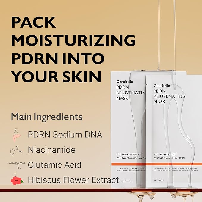 PDRN Rejuvenating Mask Sheet - Lightweight Glass Skin & Toning Mask Sheet with PDRN, Niacinamide, Hyaluronic Acid, To Deeply Hydrate, Cool, and Visibly Plump the Skin, 0.84 fl oz* 5ea