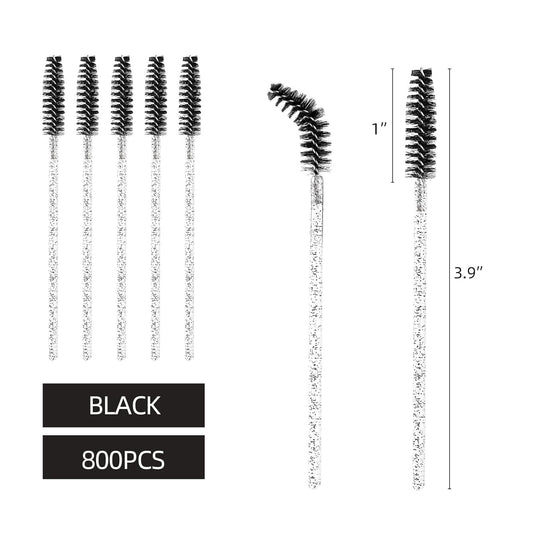 Tbestmax 800 Disposable Mascara Wands, Spoolies Brush for Eyelash Extensions, Crystal Black Spooly Eyelash Eyebrow Brushes Lash Wand Applicator Makeup Kits