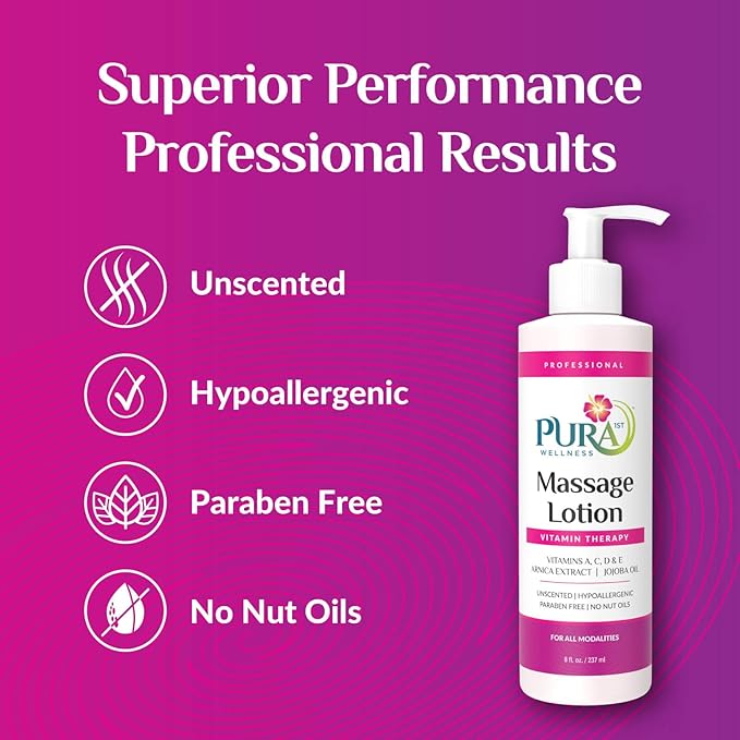 PURA Vitamin Therapy Massage Lotion, Massage Lotion Therapy Professional Deep Tissue Therapy, Pura Wellness Vitamin Therapy Lotion Unscented Lotion for Physical Therapy and Recovery, 8 oz