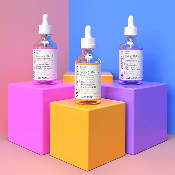 [3-PACK] MD Selections Retinol Hyaluronic Ferulic Triple C Peptide Lifting Serum Bundle for Face, 3 Fl Oz - Skin Firming Plumping Boost Collagen