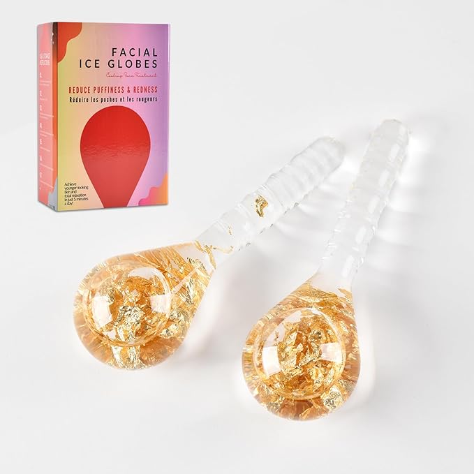 Facial Ice Globes, Cryo Cooling Massage Tool for Face, Eyes & Neck, Reduces Puffiness, Dark Circles, Fine Lines & Wrinkles, Tightens Pores, Refreshing Skincare Gift for Women & Girls, Gold