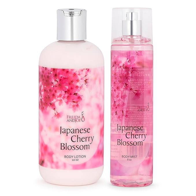 Home Spa Gift 10oz Deep Moisturizing Fragrance Body Lotion & 8 oz. Fine Fragrance Body Mist Set Self-Care Combo for Women & Girls (Japanese Cherry Blossom) Mother’s Day Gift for Mom